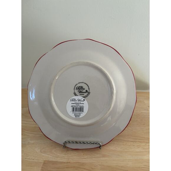 Pioneer Woman Salad Plate 8.5" Happiness Scalloped Red Rim Blue One Piece - Picture 3 of 5